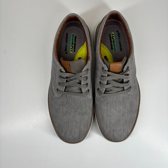 Skechers Moreno Ederson Men's US 10.5W Taupe Grey Canvas Wide Oxford Shoes 65981 - Picture 7 of 16